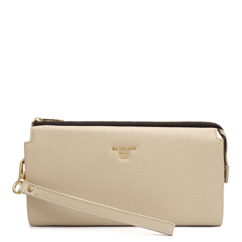 دا ميلانو Wax Leather Ladies Wallet - Dove